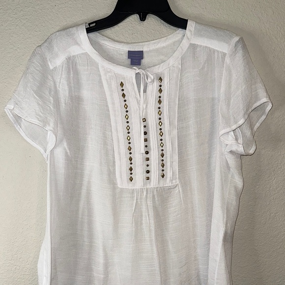 Laura Scott White Tie Front Blouse with Bib Collar - Picture 1 of 7